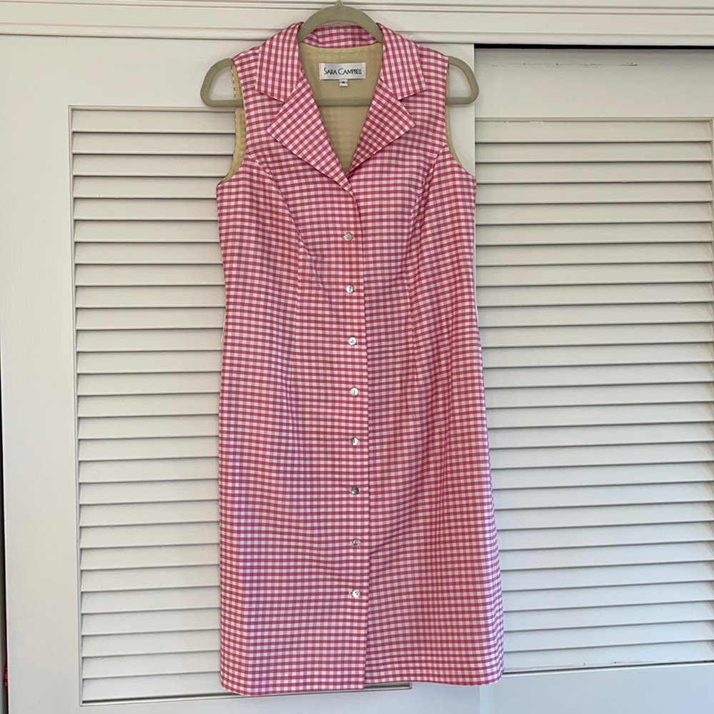 Sara Campbell Pink Gingham Silk Collared Dress